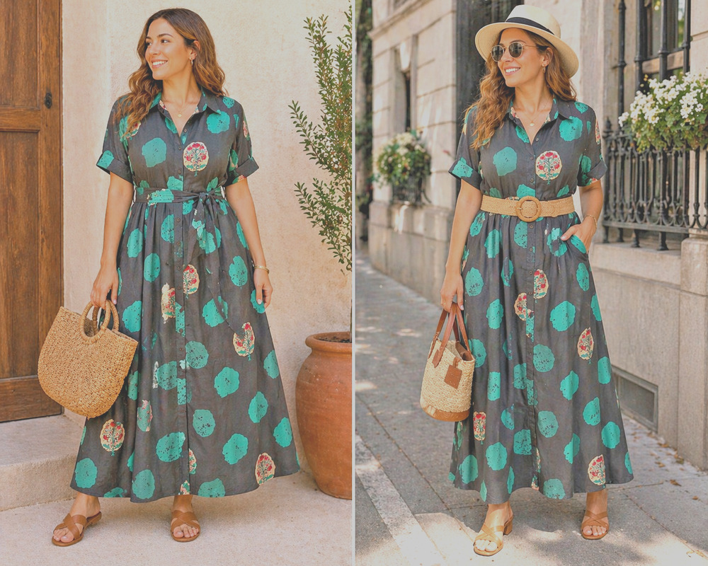 Bombay Paisley Button Front Maxi Dress Boho Resort Abstract Mod Coastal Sz -L